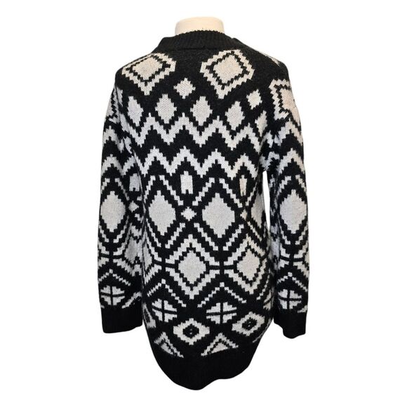 H&M Women's XS MAMA Jacquard-Knit Crewneck Geometric Pattern Sweater Black White - Picture 13 of 16